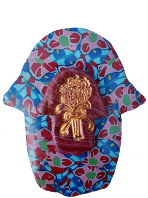 Hamsa made with Clay Inlayed With Gold Flowers