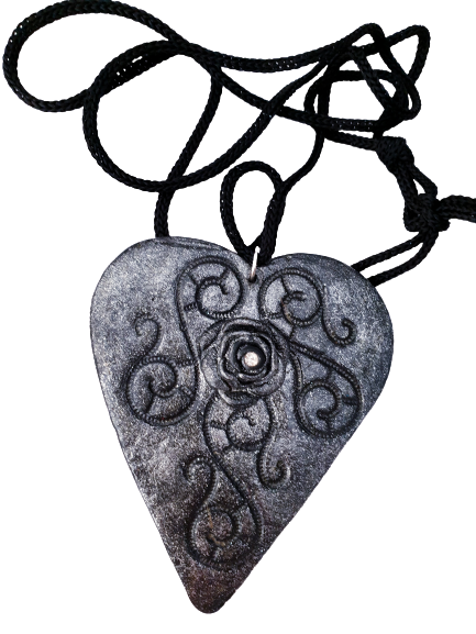 Silver and Black Clay Heart Keychain Pendant