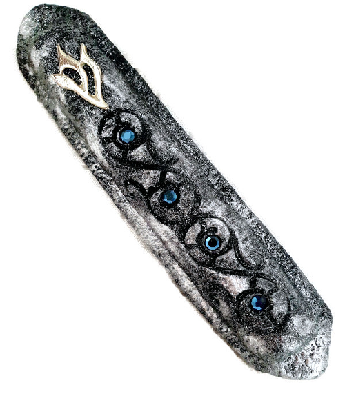 Mezuzah 10cm black and silver w/ crystal