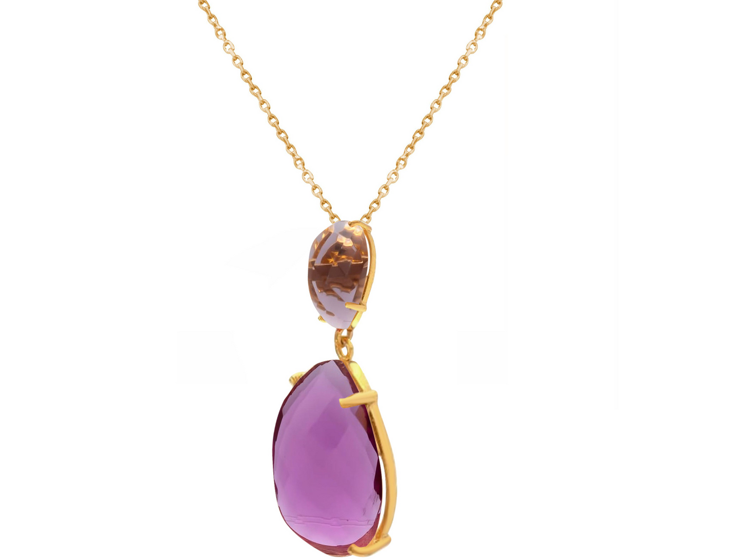 Handcrafted Amethyst Pendant Necklace: Silver Gold Plated