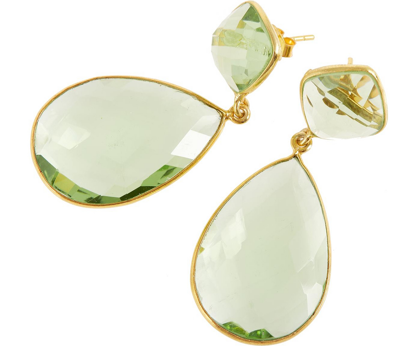 Handcrafted Green Prasiolite Earrings: silver high-quality gold plated