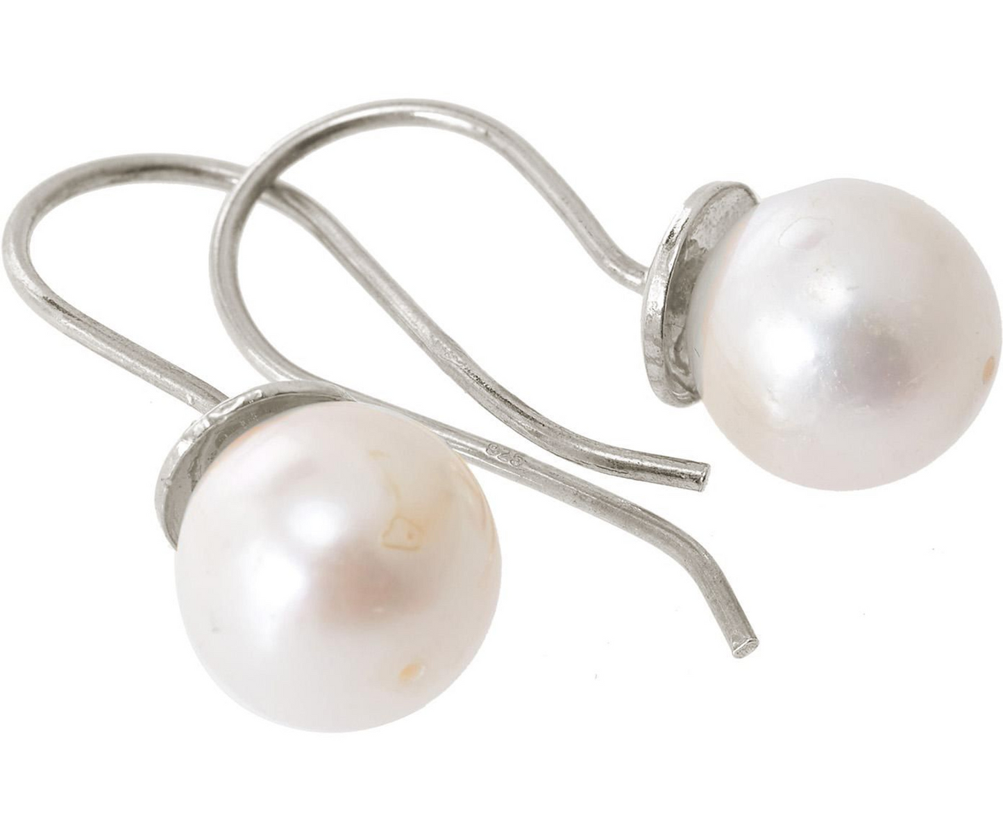 Handcrafted White Cultured Pearl Earrings: silver