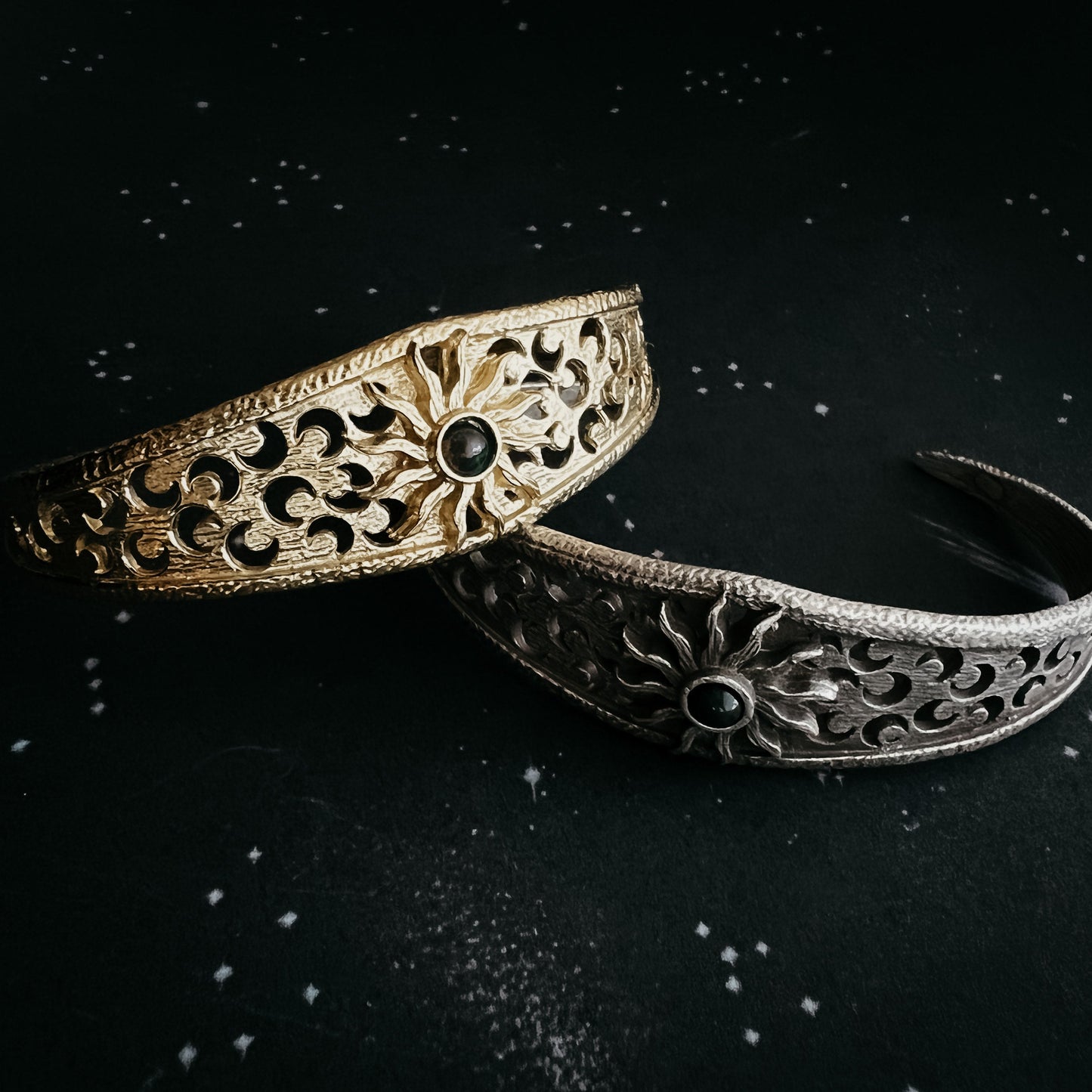 Midnight Sun Cuff Bracelet with Black Opal