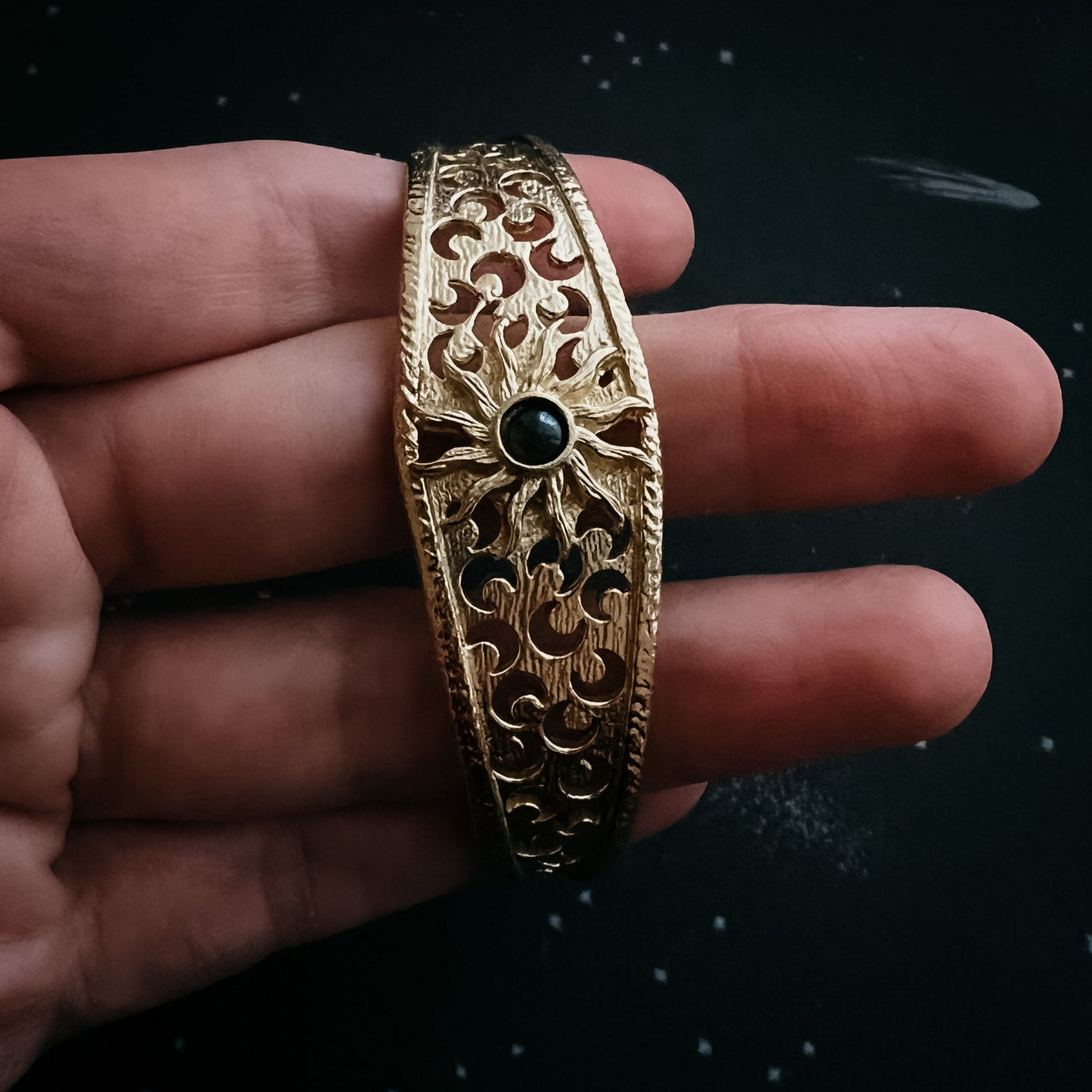 Midnight Sun Cuff Bracelet with Black Opal