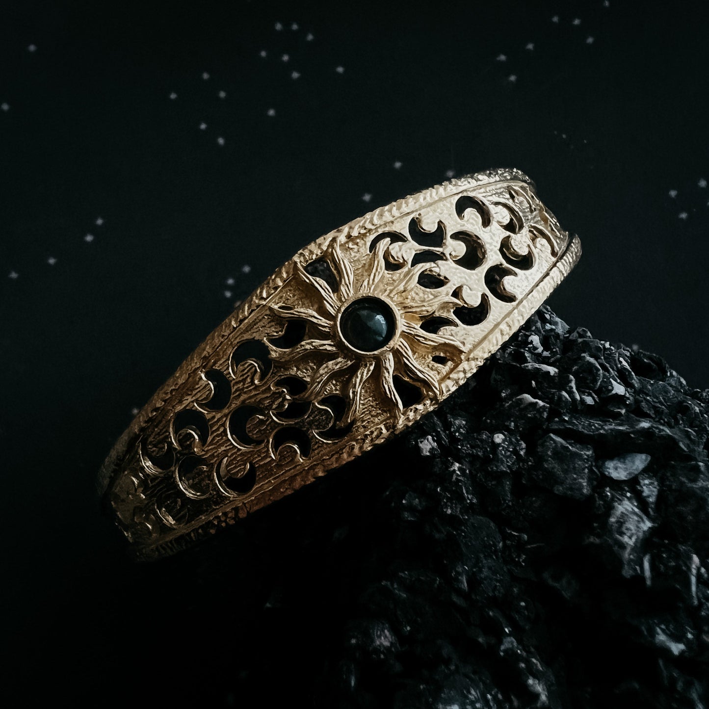 Midnight Sun Cuff Bracelet with Black Opal