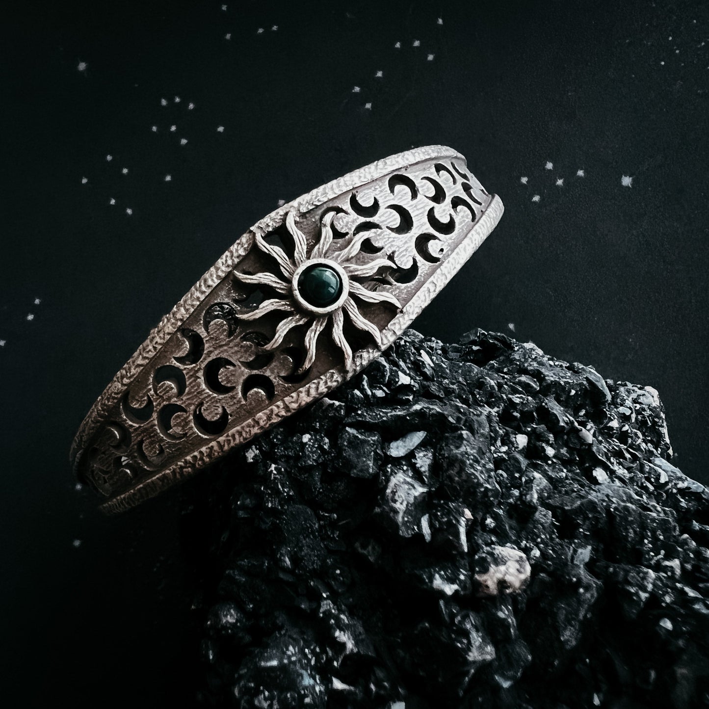 Midnight Sun Cuff Bracelet with Black Opal