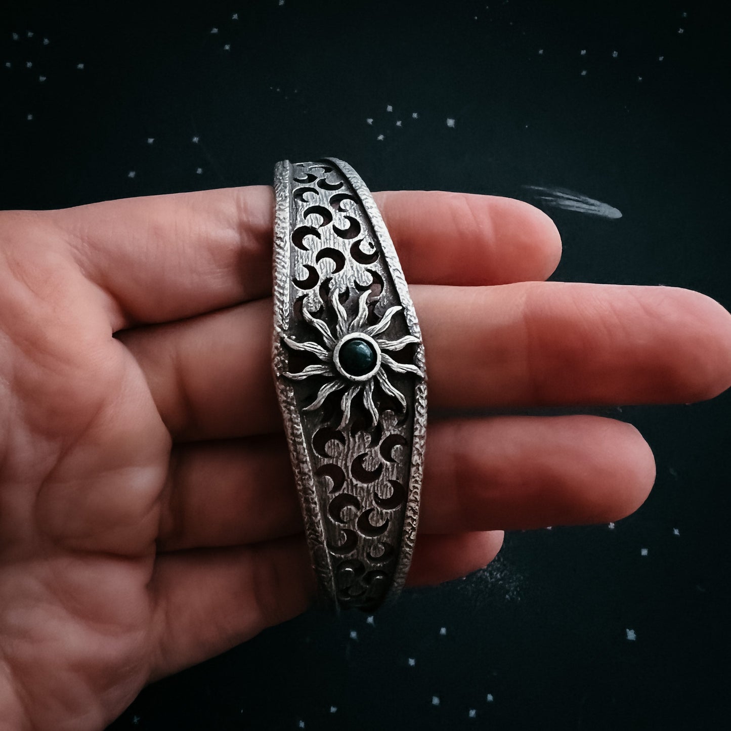 Midnight Sun Cuff Bracelet with Black Opal