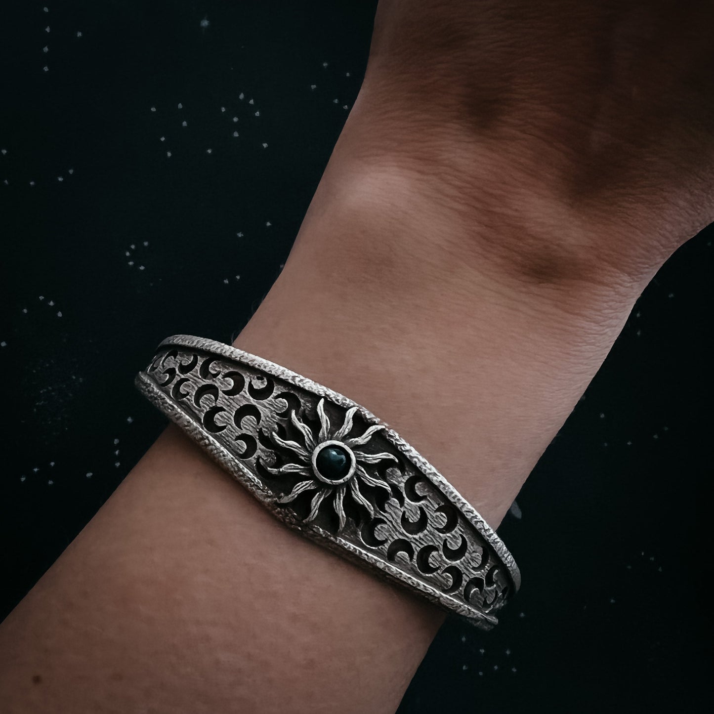 Midnight Sun Cuff Bracelet with Black Opal