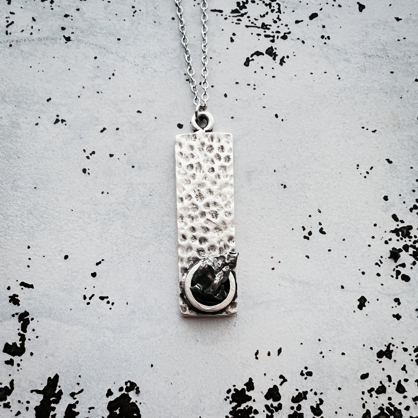Rectangle Pendant with Raw Meteorite