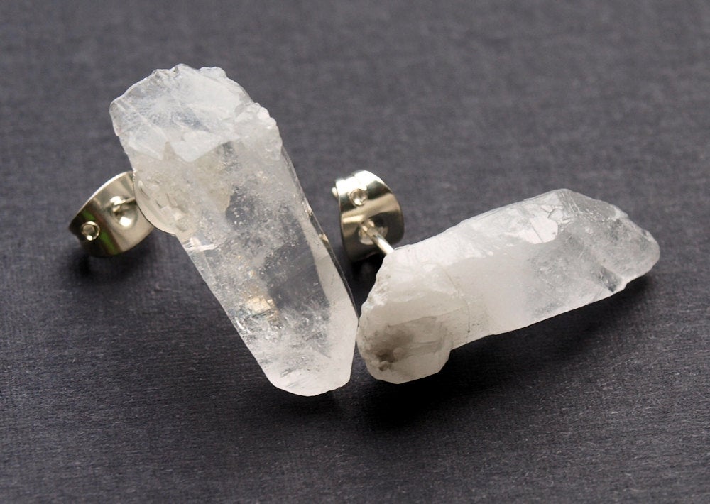 Raw Quartz Point Earrings, Geo Earrings, Rock Stud Earrings, Crystal Earrings