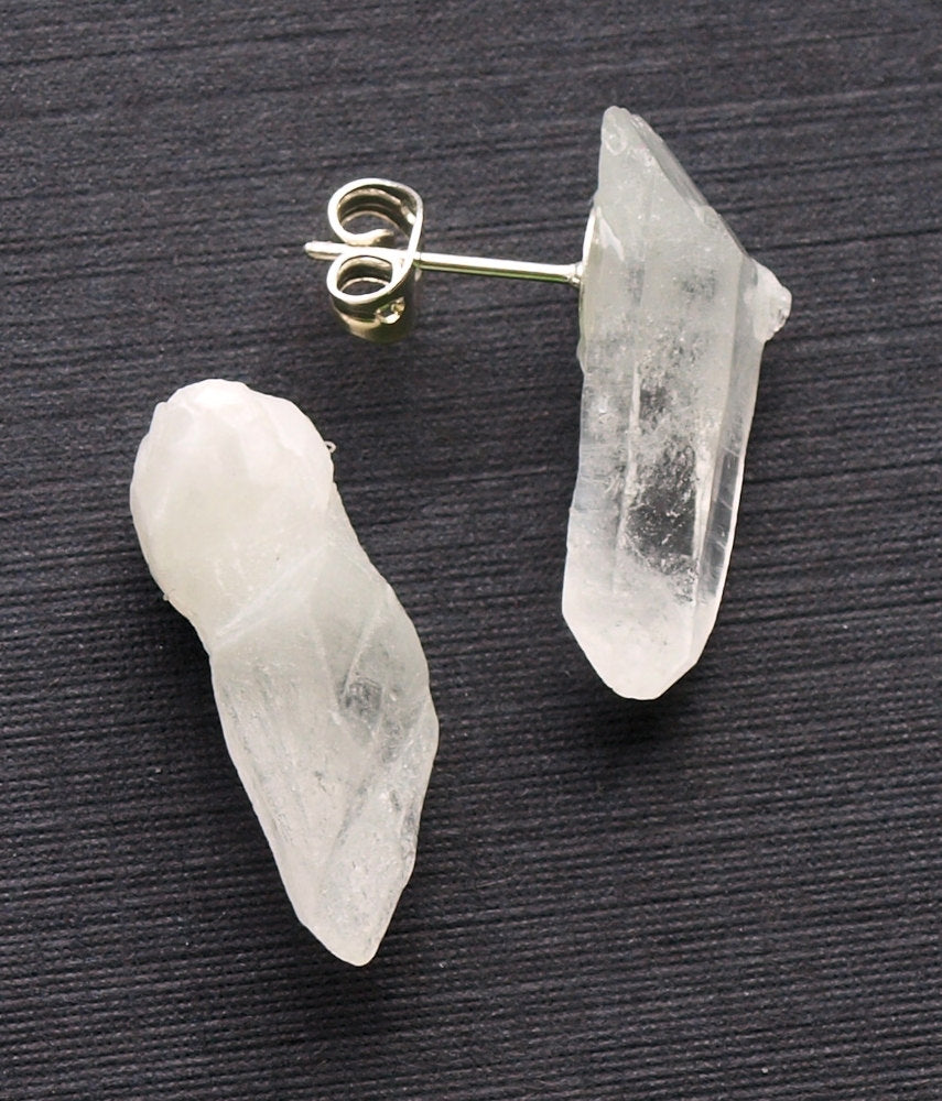 Raw Quartz Point Earrings, Geo Earrings, Rock Stud Earrings, Crystal Earrings