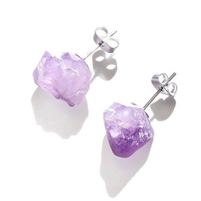 Raw Amethyst Earrings, Raw Stud Earrings