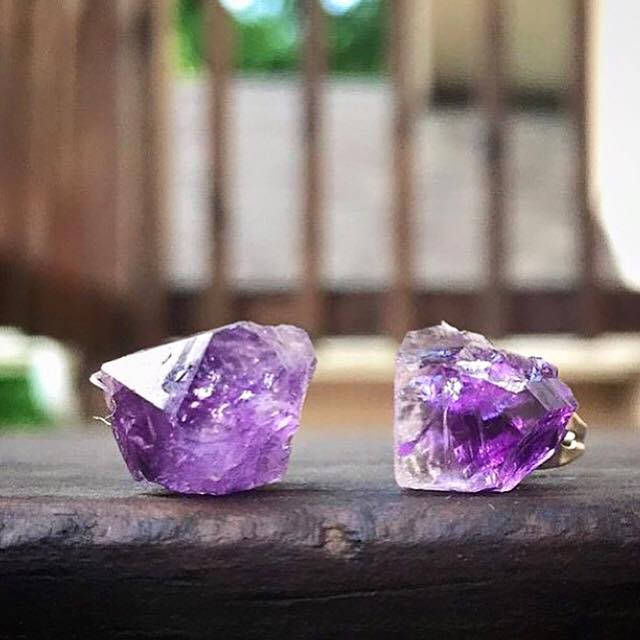 Raw Amethyst Earrings, Raw Stud Earrings