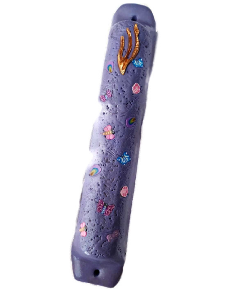 Mezuzah Case with delicate butterflies, feathers, and flowers
