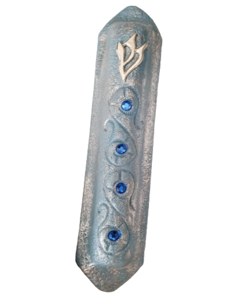 Mezuzah Case Light Blue with Silver dusting and Czech blue crystals