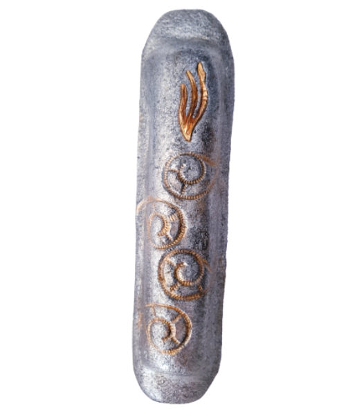 Mezuzah case: Black and Silver dusted with Gold Filigree; 10 cm