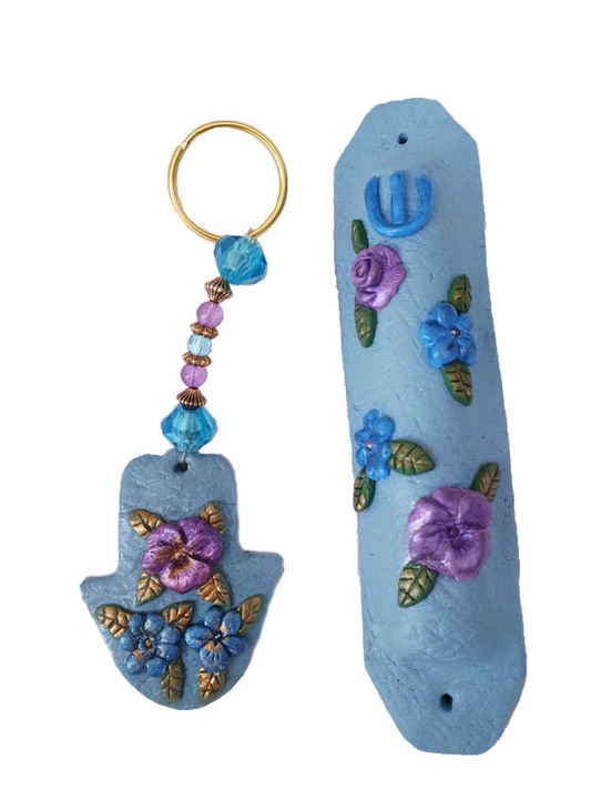 Mezuzah Case w/ matching Hamsa floral Keychain