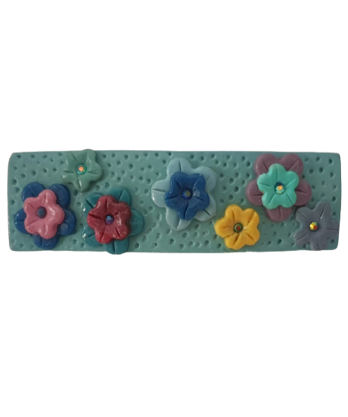 Turquoise Floral Clay Barrette