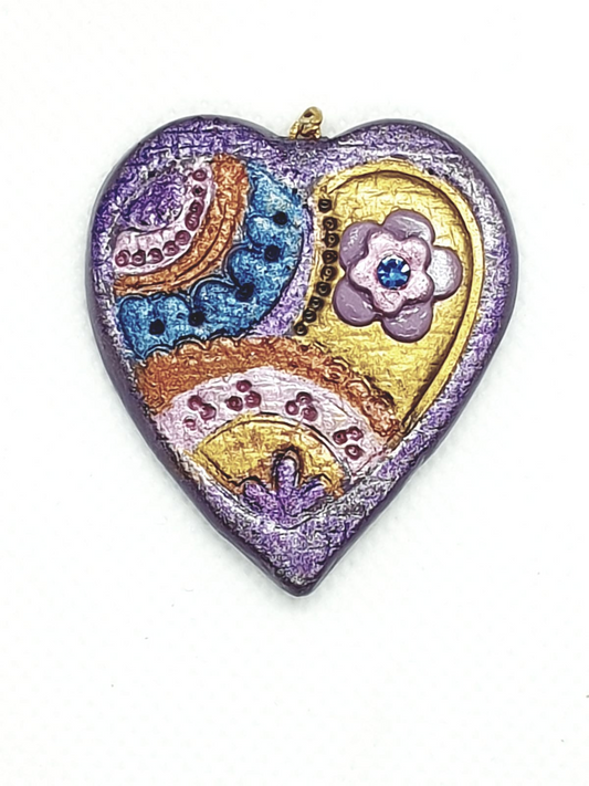 Purle and Pink Clay Heart Keychain Pendant