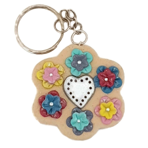 Faux-Stone Clay set w/ matching Floral and Heart Keychain