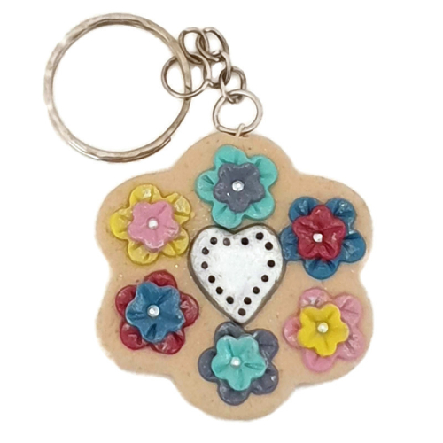 Floral Clay Keychain w/ Heart