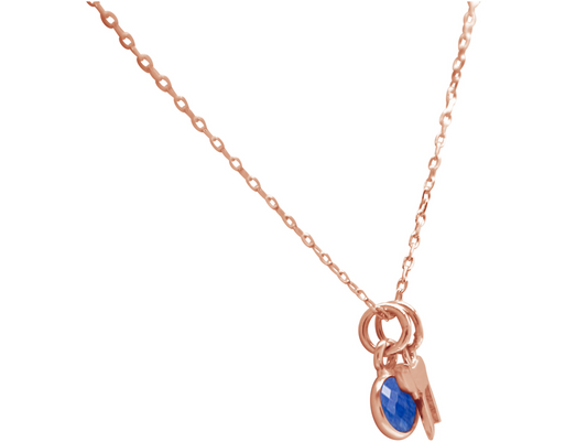 Sapphire Jewish Chai Life Necklace: silver rose gold plated.