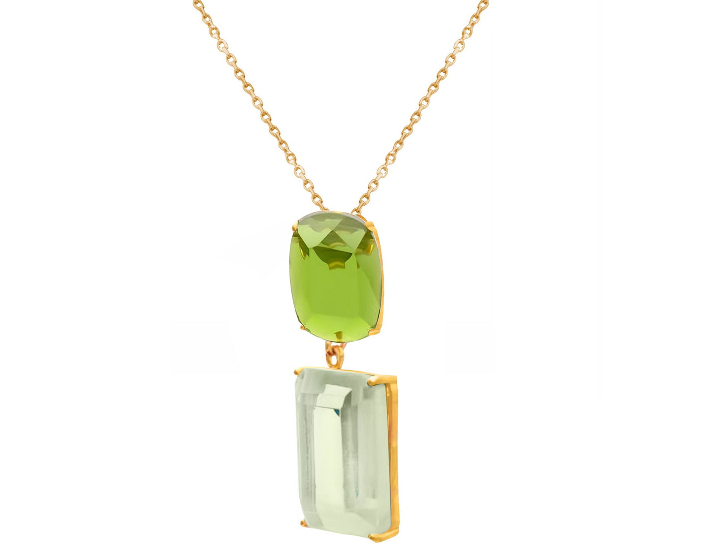 Handcrafted Green Prasiolite Pendant Necklace: silver gold plated
