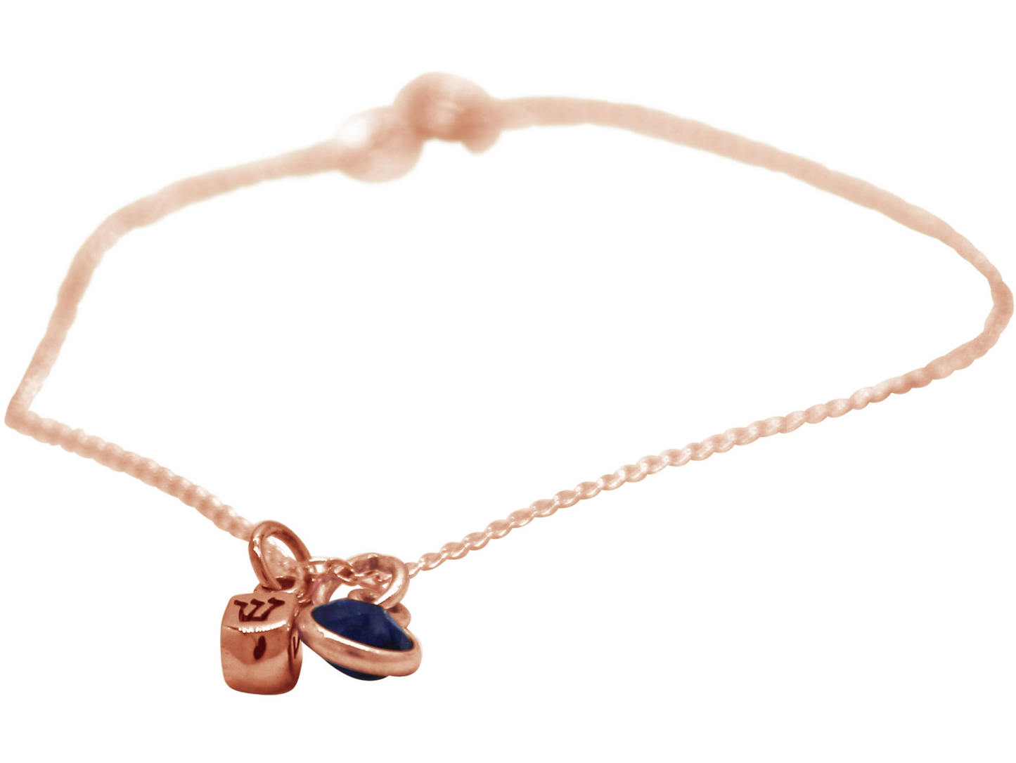 Sapphire Jewish Dreidel Top Bracelet: silver rose gold plated.