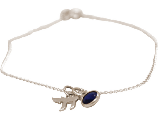 Sapphire Jewish Chai Life Bracelet: silver
