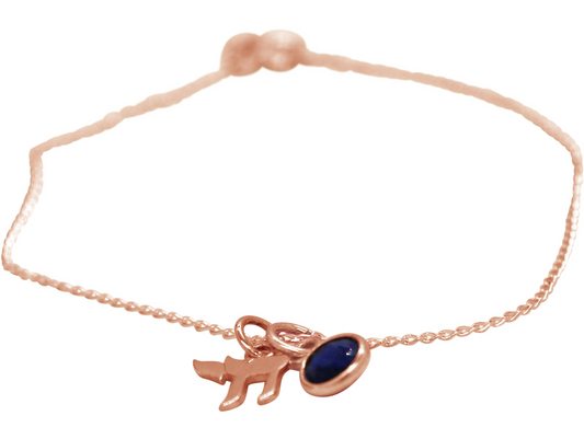 Sapphire Jewish Chai Life Bracelet: silver rose gold plated