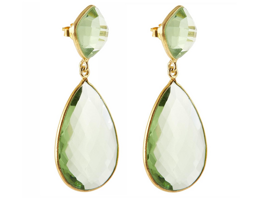 Handcrafted Green Prasiolite Earrings: silver high-quality gold plated