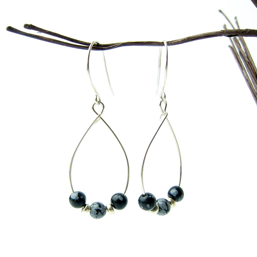 Handcrafted Snowflake Obsidian Earrings