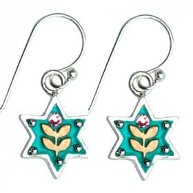 Flower Blue Star of David Earrings by Ester Shahaf