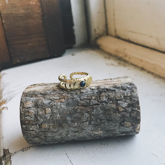 Moon Phase Ring with Black Opal