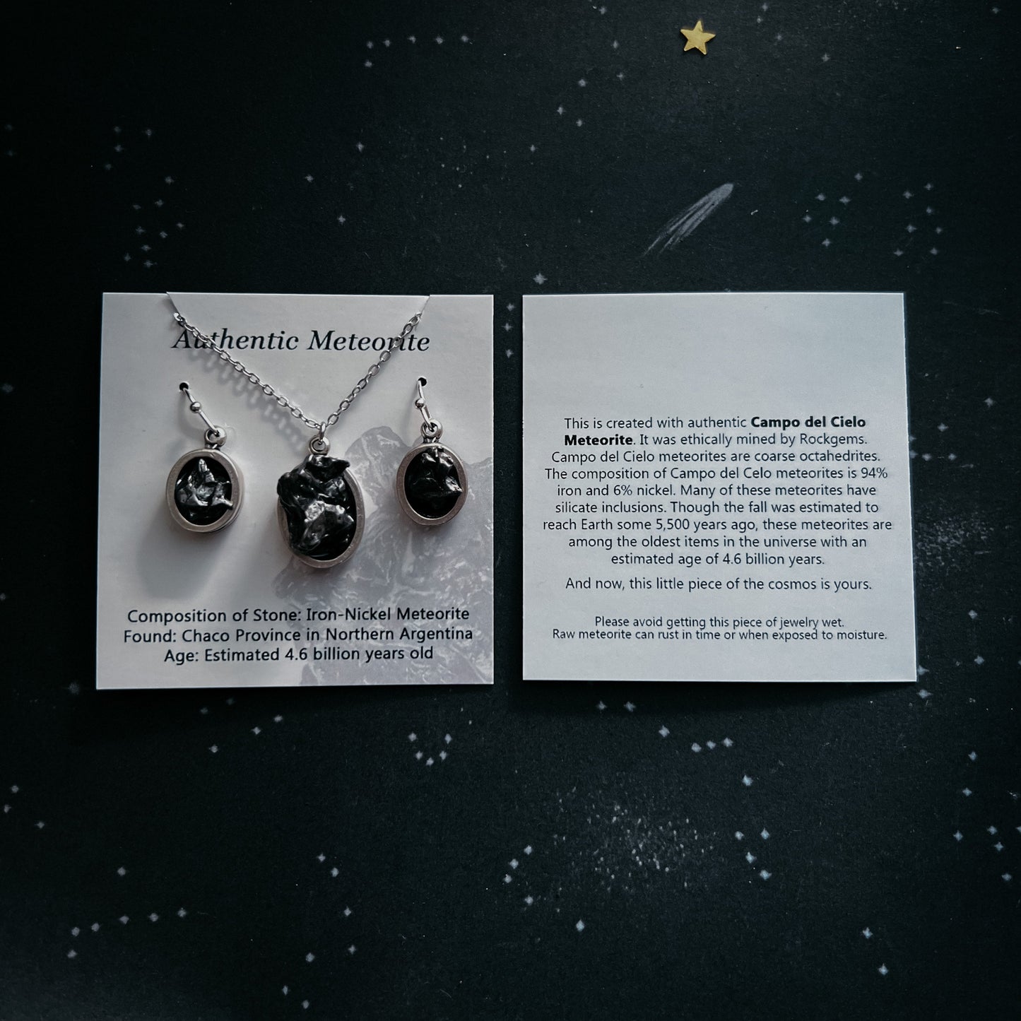 Night Sky Dangle Earrings with Raw Meteorite