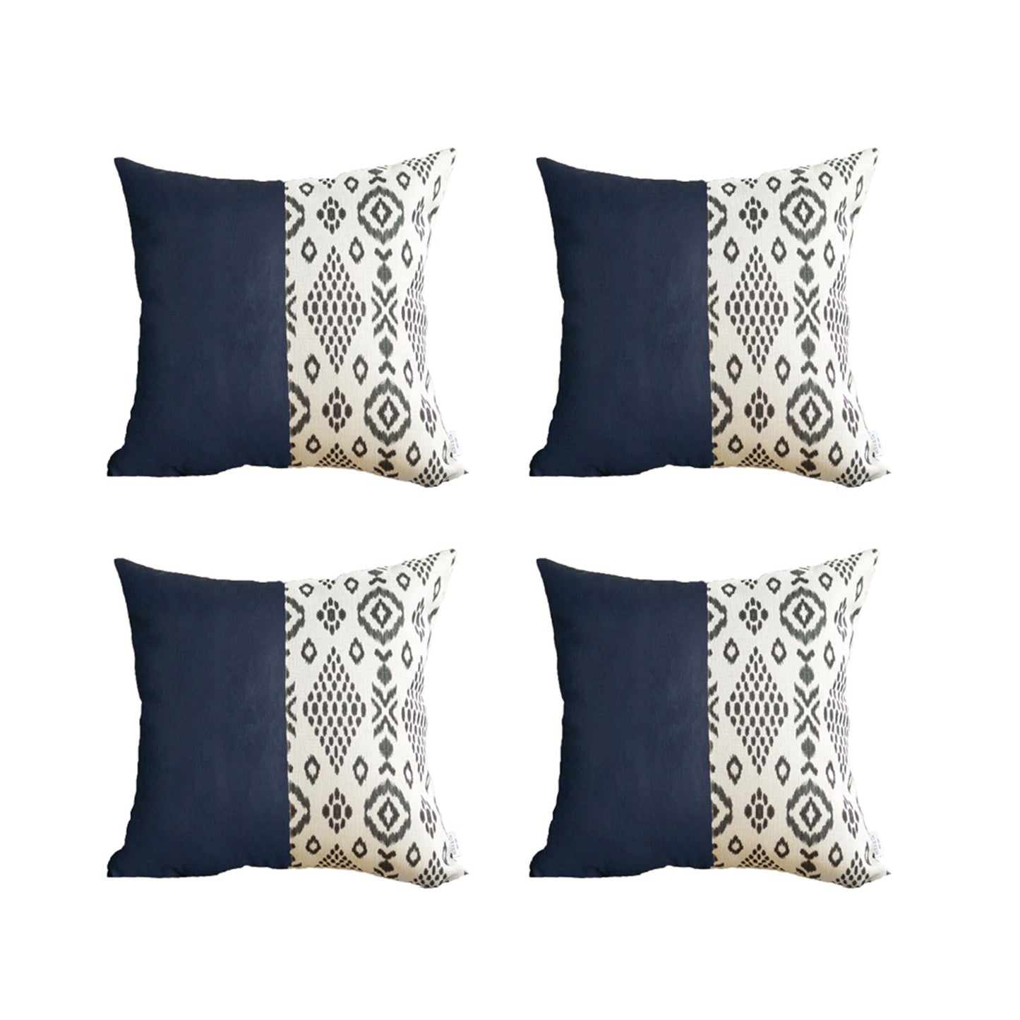 Bohemian Set of 4 Handmade Decorative Throw Pillow Vegan Faux Leather Geometric Square for Couch, Bedding