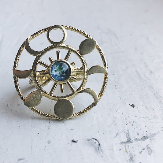 Large Moon Phase Statement Cocktail Ring