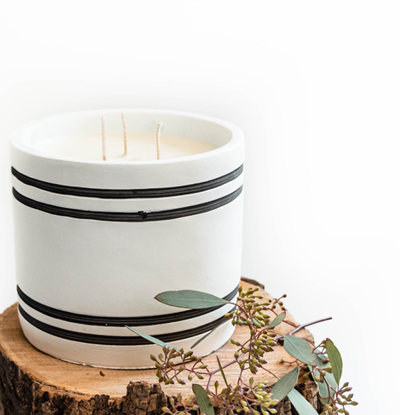 Luxury Large Striped Stone Designer Candle - Vinyl & Whiskey