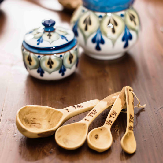 Hand Carved Wood Measuring Spoon Set