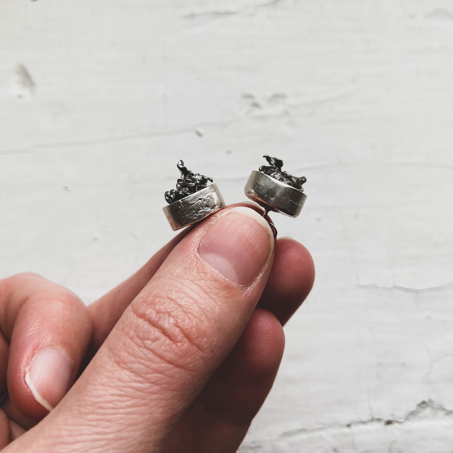 Small Round Raw Meteorite Dangle or Stud Earrings