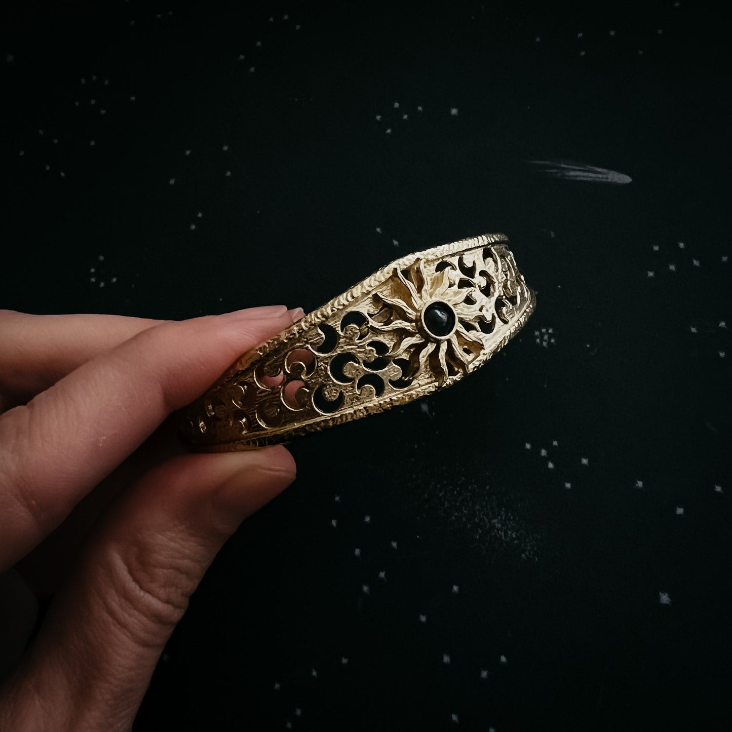 Midnight Sun Cuff Bracelet with Black Opal