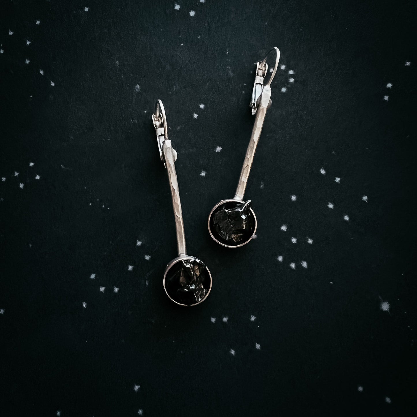 Simple Round Meteorite Drop Earrings