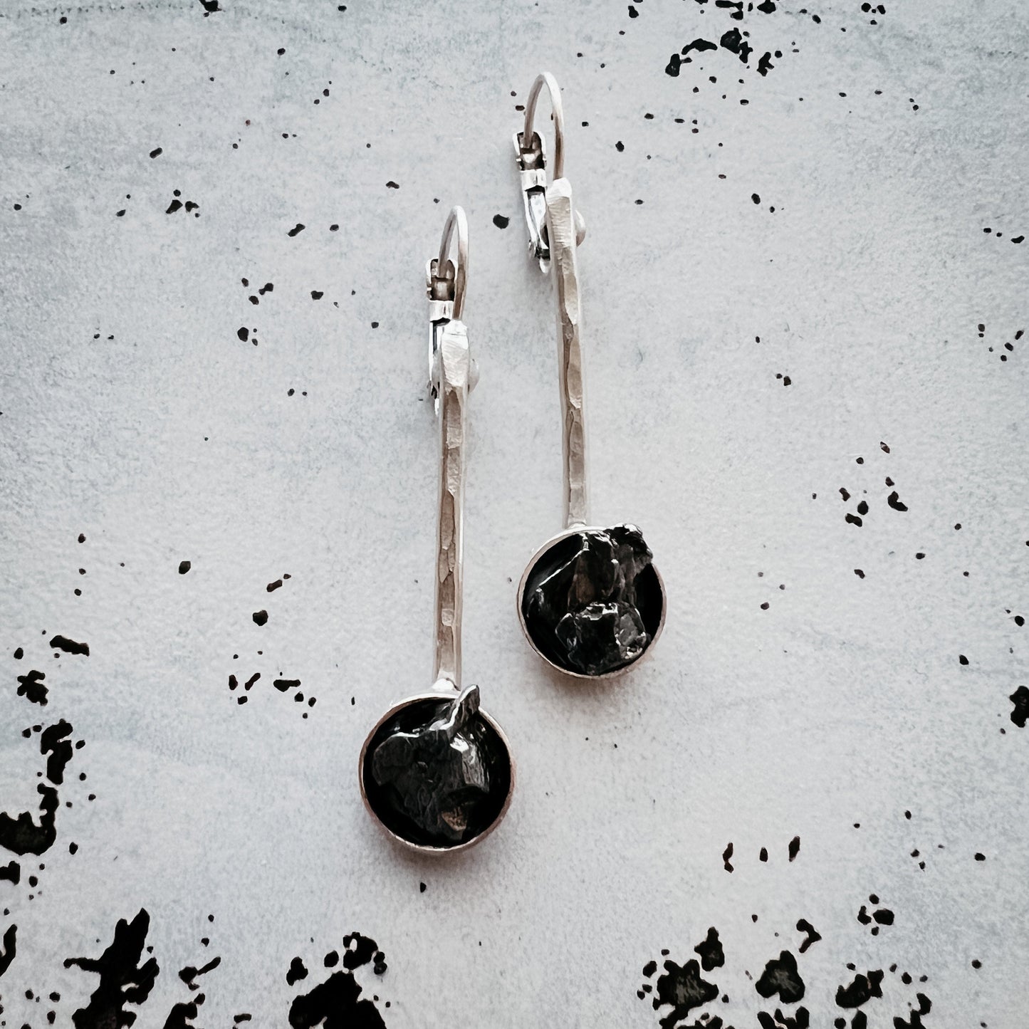 Simple Round Meteorite Drop Earrings