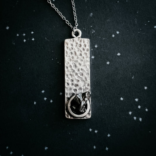 Rectangle Pendant with Raw Meteorite