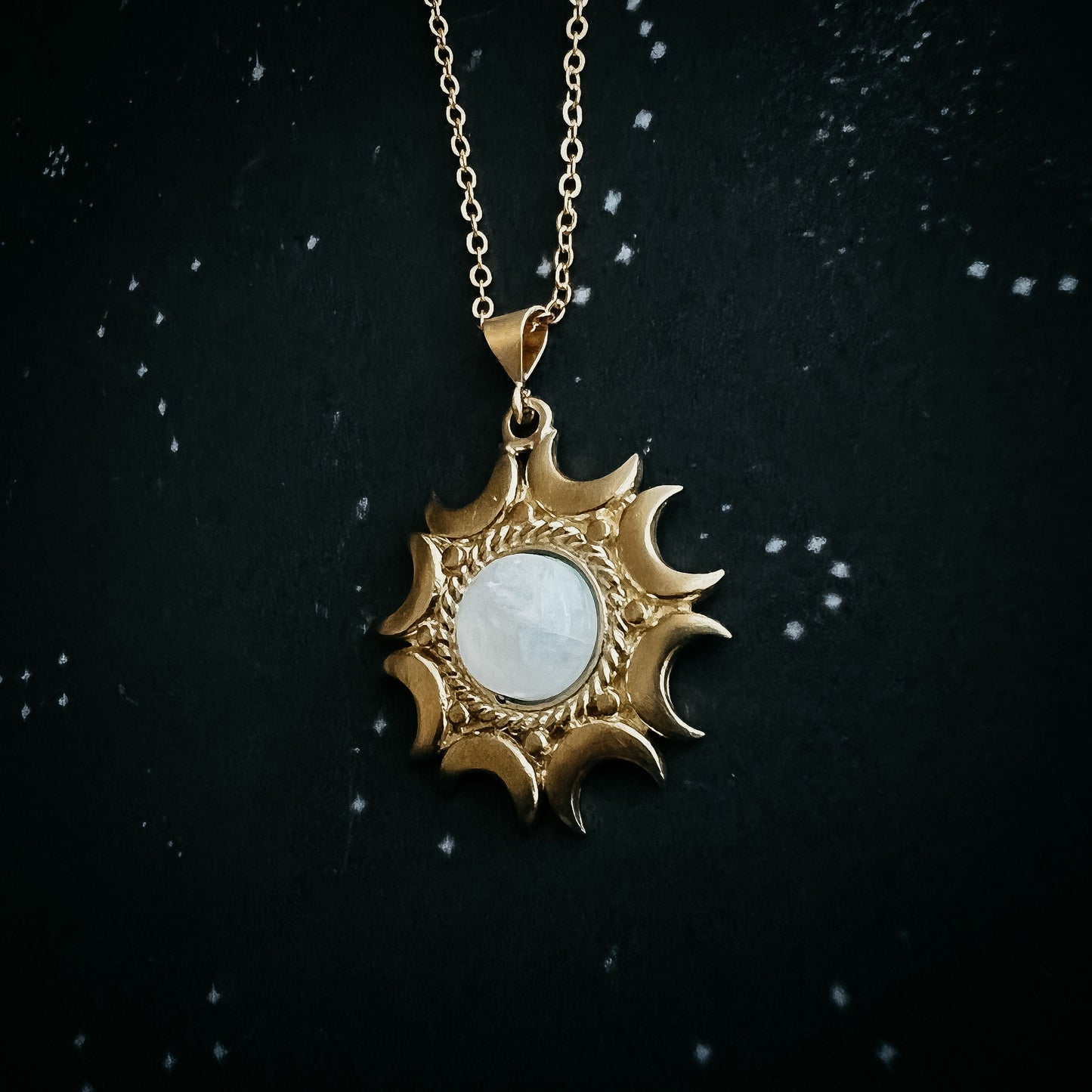 Lunar Witch Necklace - Rainbow Moonstone Pendant