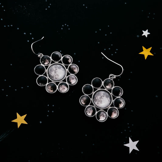 Moon Phases Halo Dangle Earrings