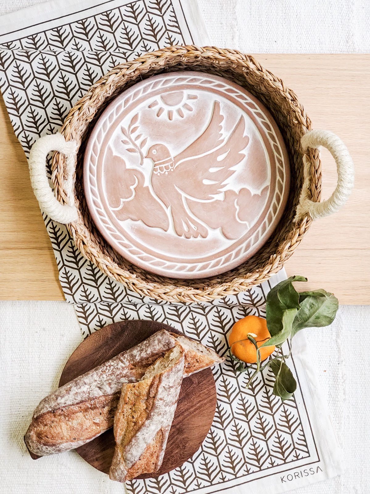 Bread Warmer & Basket Gift Set with Tea Towel - Dove In Peace