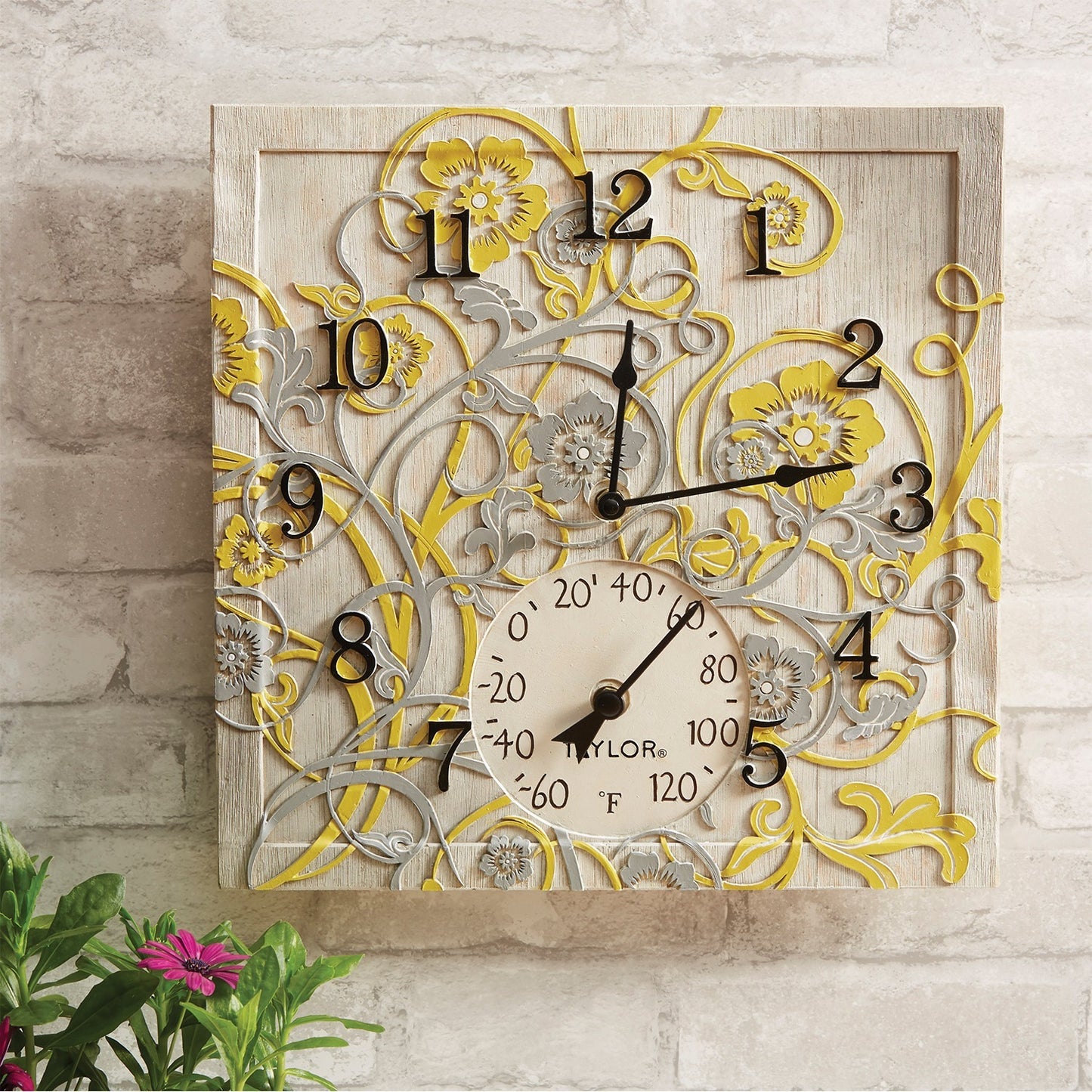 Taylor Precision Products 92692T 14-Inch x 14-Inch Beachwood Clock with Thermometer