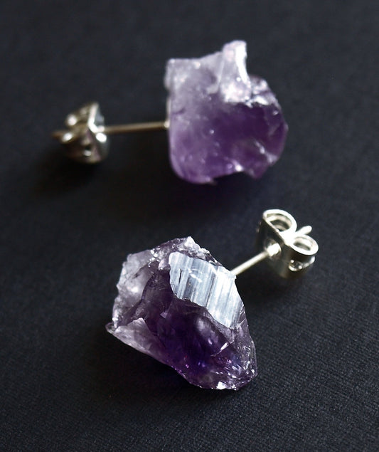 Raw Amethyst Earrings, Raw Stud Earrings