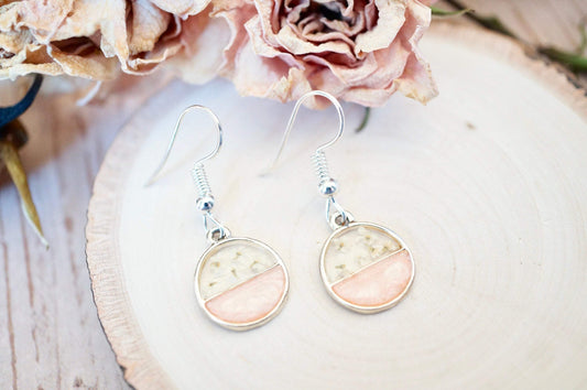 Real Dried Flowers and Resin Earrings, Circle Drops